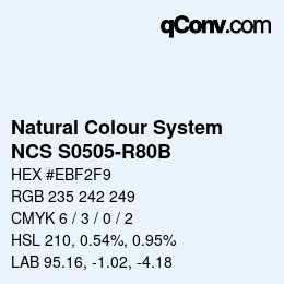 颜色代码: Natural Colour System<br>NCS S0505-R80B - Weiss gebläut | qconv.com
