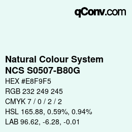 カラーコード: Natural Colour System<br>NCS S0507-B80G - Blassgrün | qconv.com