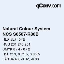颜色代码: Natural Colour System<br>NCS S0507-R80B - Blassblau | qconv.com