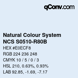 カラーコード: Natural Colour System<br>NCS S0510-R80B - Hellblau | qconv.com