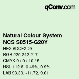 颜色代码: Natural Colour System<br>NCS S0515-G20Y - Helllindengrün | qconv.com