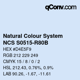 颜色代码: Natural Colour System<br>NCS S0515-R80B - Pastellblau | qconv.com