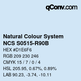 颜色代码: Natural Colour System<br>NCS S0515-R90B - Hellblau | qconv.com