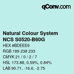 カラーコード: Natural Colour System<br>NCS S0520-B60G - Helltürkis | qconv.com