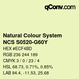 カラーコード: Natural Colour System<br>NCS S0520-G60Y - Blassgelb | qconv.com
