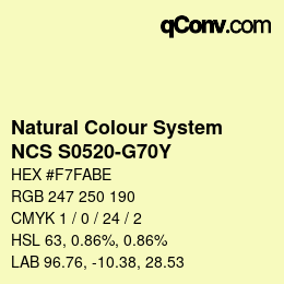 Farbcode: Natural Colour System<br>NCS S0520-G70Y - Blassgelb | qconv.com