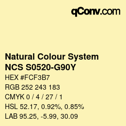 Code couleur: Natural Colour System<br>NCS S0520-G90Y - Blassgelb | qconv.com