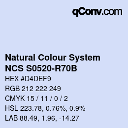 カラーコード: Natural Colour System<br>NCS S0520-R70B - Hellblau | qconv.com