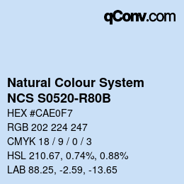 颜色代码: Natural Colour System<br>NCS S0520-R80B - Hellblau | qconv.com