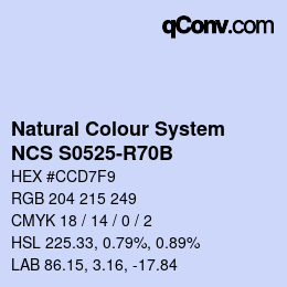 颜色代码: Natural Colour System<br>NCS S0525-R70B - Lichtblau | qconv.com