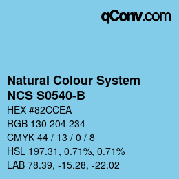 颜色代码: Natural Colour System<br>NCS S0540-B - Hellblau | qconv.com