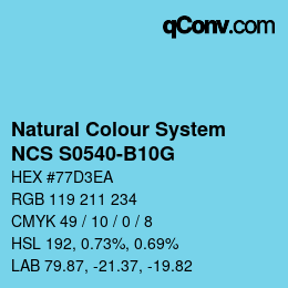 カラーコード: Natural Colour System<br>NCS S0540-B10G - Hellblau | qconv.com