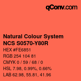 カラーコード: Natural Colour System<br>NCS S0570-Y80R - Rotorange | qconv.com