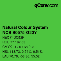 颜色代码: Natural Colour System<br>NCS S0575-G20Y - Grün | qconv.com