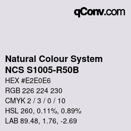 颜色代码: Natural Colour System<br>NCS S1005-R50B - Hellgrau | qconv.com