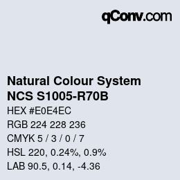 カラーコード: Natural Colour System<br>NCS S1005-R70B - Hellgrau | qconv.com
