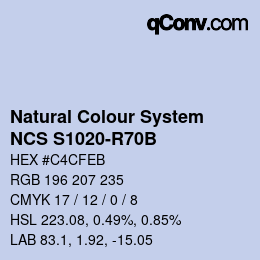 Código de color: Natural Colour System<br>NCS S1020-R70B - Hellblau | qconv.com