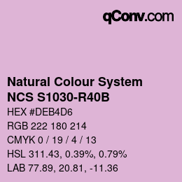 Color code: Natural Colour System<br>NCS S1030-R40B - Rosablau | qconv.com