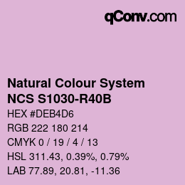 カラーコード: Natural Colour System<br>NCS S1030-R40B - Rosablau | qconv.com