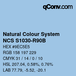 颜色代码: Natural Colour System<br>NCS S1030-R90B - Hellblau | qconv.com
