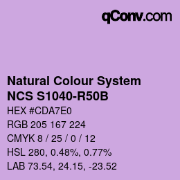 カラーコード: Natural Colour System<br>NCS S1040-R50B - Lila | qconv.com