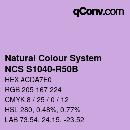 カラーコード: Natural Colour System<br>NCS S1040-R50B - Lila | qconv.com