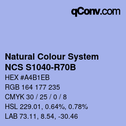 颜色代码: Natural Colour System<br>NCS S1040-R70B - Hellblau | qconv.com