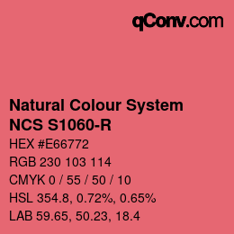 颜色代码: Natural Colour System<br>NCS S1060-R - Rosa | qconv.com