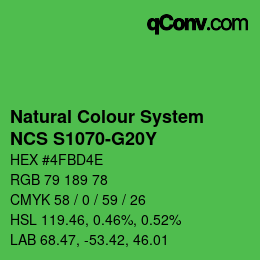 カラーコード: Natural Colour System<br>NCS S1070-G20Y - Grün | qconv.com
