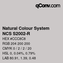 カラーコード: Natural Colour System<br>NCS S2002-R - Hellgrau | qconv.com