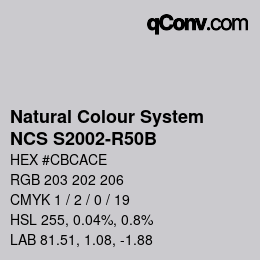 カラーコード: Natural Colour System<br>NCS S2002-R50B - Hellgrau | qconv.com