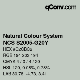 颜色代码: Natural Colour System<br>NCS S2005-G20Y - Graugrün | qconv.com