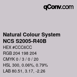 カラーコード: Natural Colour System<br>NCS S2005-R40B - Grau | qconv.com