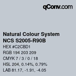 颜色代码: Natural Colour System<br>NCS S2005-R90B - Hellgrau | qconv.com