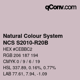 颜色代码: Natural Colour System<br>NCS S2010-R20B - Blasslila | qconv.com