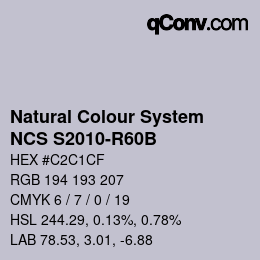 颜色代码: Natural Colour System<br>NCS S2010-R60B - Blaugrau | qconv.com