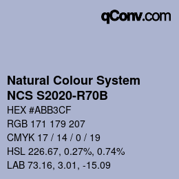 カラーコード: Natural Colour System<br>NCS S2020-R70B - Hellblau | qconv.com