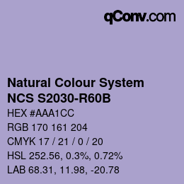 カラーコード: Natural Colour System<br>NCS S2030-R60B - Blauviolett | qconv.com