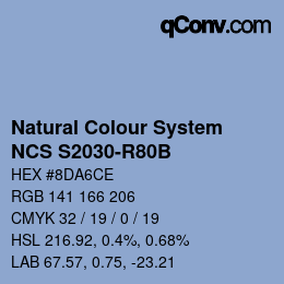 颜色代码: Natural Colour System<br>NCS S2030-R80B - Blau | qconv.com