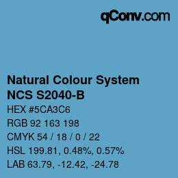 カラーコード: Natural Colour System<br>NCS S2040-B - Blau | qconv.com