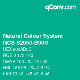 颜色代码: Natural Colour System<br>NCS S2050-B90G - Hellgrün | qconv.com