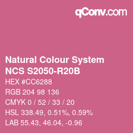 カラーコード: Natural Colour System<br>NCS S2050-R20B - Dunkelrosa | qconv.com
