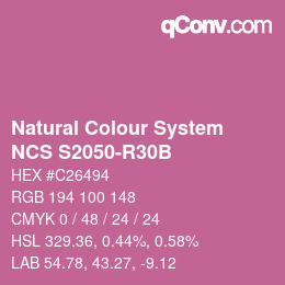 Color code: Natural Colour System<br>NCS S2050-R30B - Dunkelrosa | qconv.com