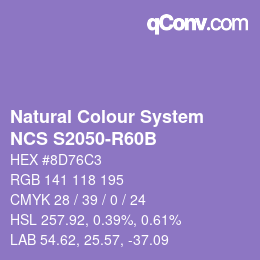 カラーコード: Natural Colour System<br>NCS S2050-R60B - Lila | qconv.com