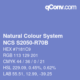 カラーコード: Natural Colour System<br>NCS S2050-R70B - Hellblau | qconv.com