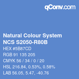 Color code: Natural Colour System<br>NCS S2050-R80B - Hellblau | qconv.com