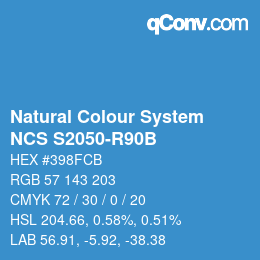 Color code: Natural Colour System<br>NCS S2050-R90B - Hellblau | qconv.com