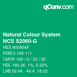 カラーコード: Natural Colour System<br>NCS S2060-G - Grün | qconv.com