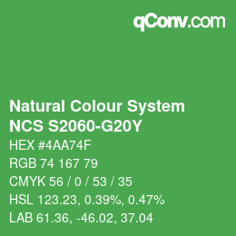 カラーコード: Natural Colour System<br>NCS S2060-G20Y - Grün | qconv.com