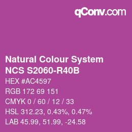 カラーコード: Natural Colour System<br>NCS S2060-R40B - Violett | qconv.com